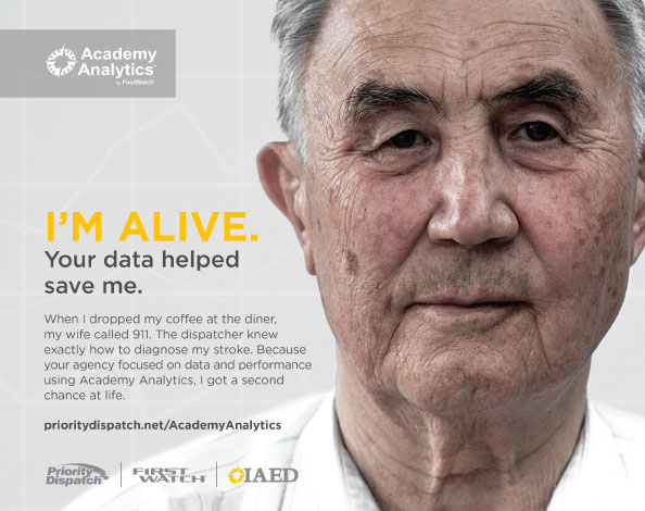 Academy Analytics. Man saying: I'm Alive. Your data helped save me.